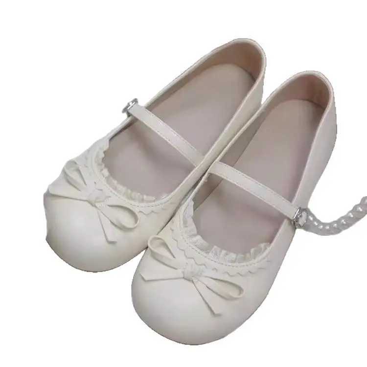 2025 New Arrival French Style Retro White Round Toe Bow Flat Single-layer Shoes Women's Spring Slip-on Soft-soled Pea Shoes - Image 6