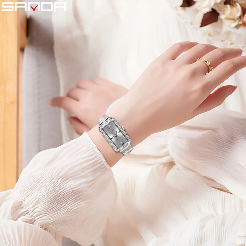 Sanda Women's Rectangular Diamond Watch Rose Gold Quartz - Image 17