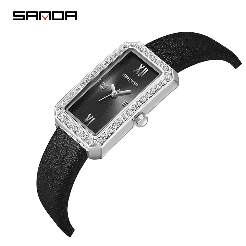 Sanda Women's Rectangular Diamond Watch Rose Gold Quartz - Image 19
