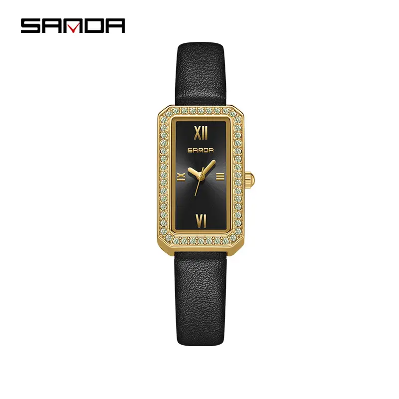 Sanda Women's Rectangular Diamond Watch Rose Gold Quartz - Image 11