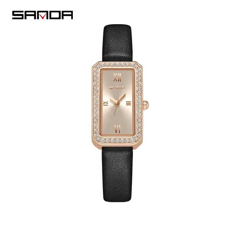 Sanda Women's Rectangular Diamond Watch Rose Gold Quartz - Image 13