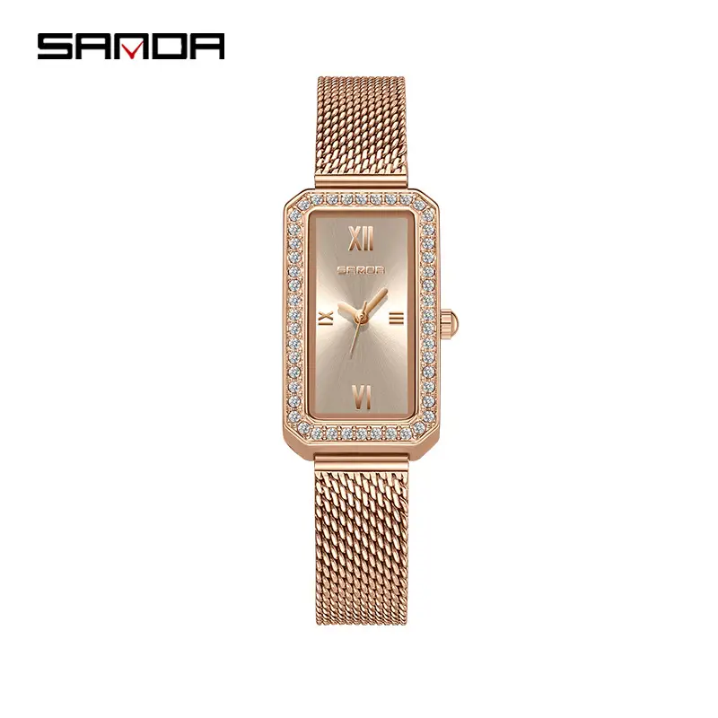 Sanda Women's Rectangular Diamond Watch Rose Gold Quartz - Image 3