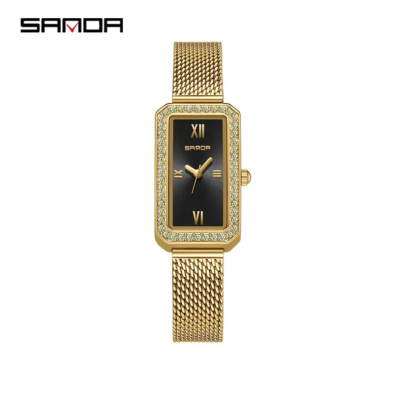 Sanda Women's Rectangular Diamond Watch Rose Gold Quartz - Image 4