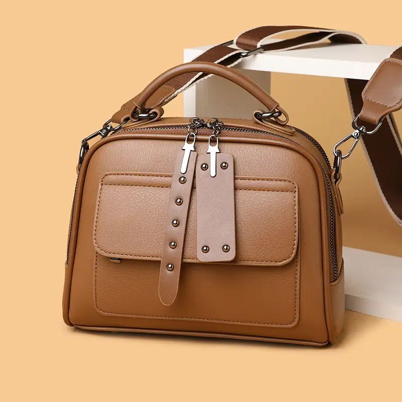 Brown Crossbody Bag with Metal Clasp for Women