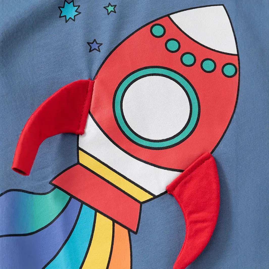 Kids Rocket Print T-Shirt Blue Cotton Short Sleeve - Image 4