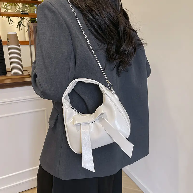 Silver Bow Shoulder Bag for Women 2025