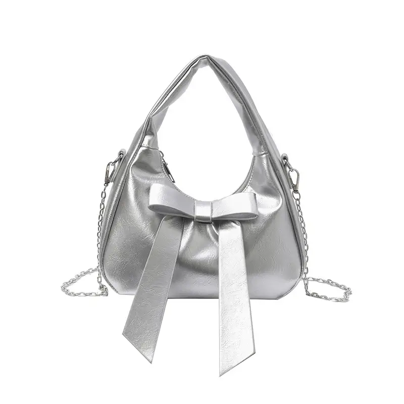 Silver Bow Shoulder Bag for Women 2025