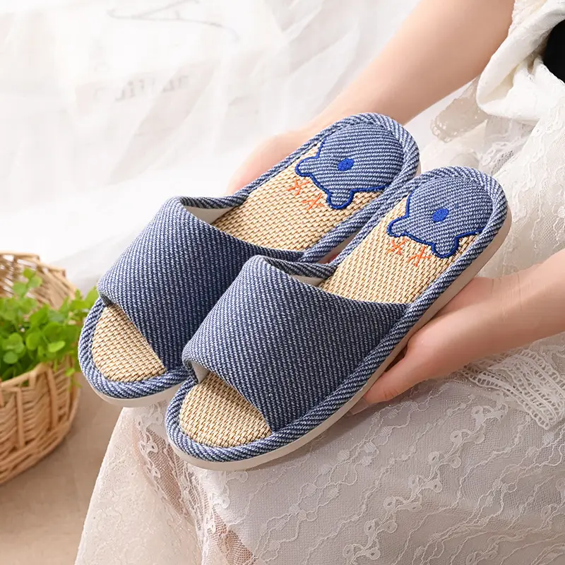 Women Linen Slippers Blue Casual Indoor Home Use - Image 8