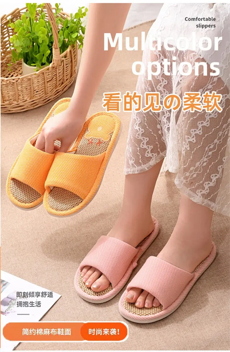Women Linen Slippers Blue Casual Indoor Home Use — feature 1