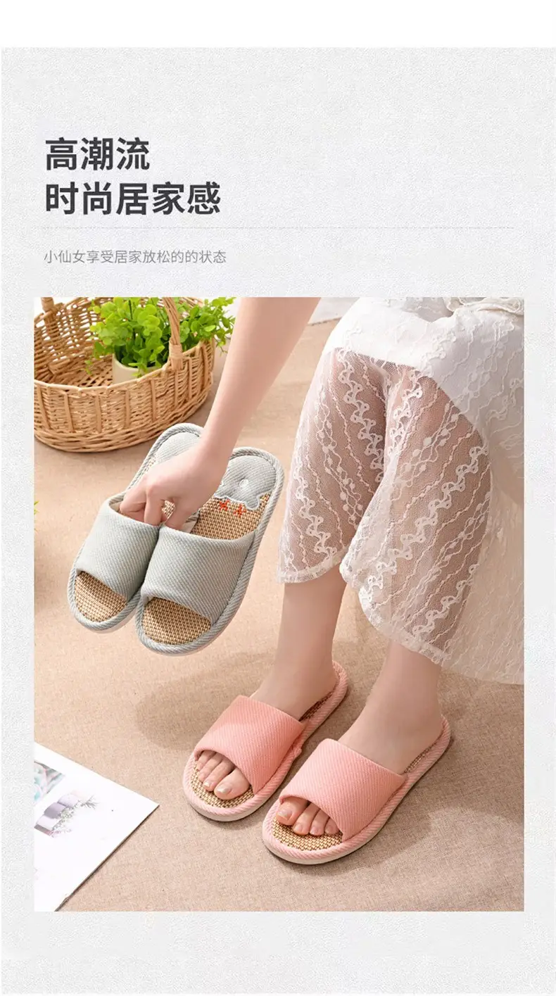 Women Linen Slippers Blue Casual Indoor Home Use — feature 11