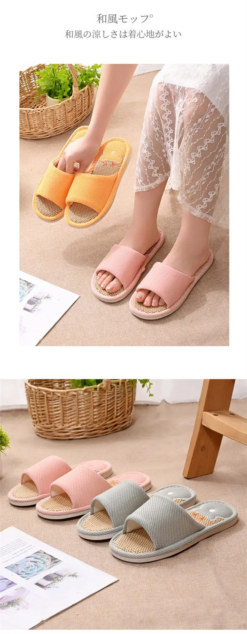Women Linen Slippers Blue Casual Indoor Home Use — feature 13