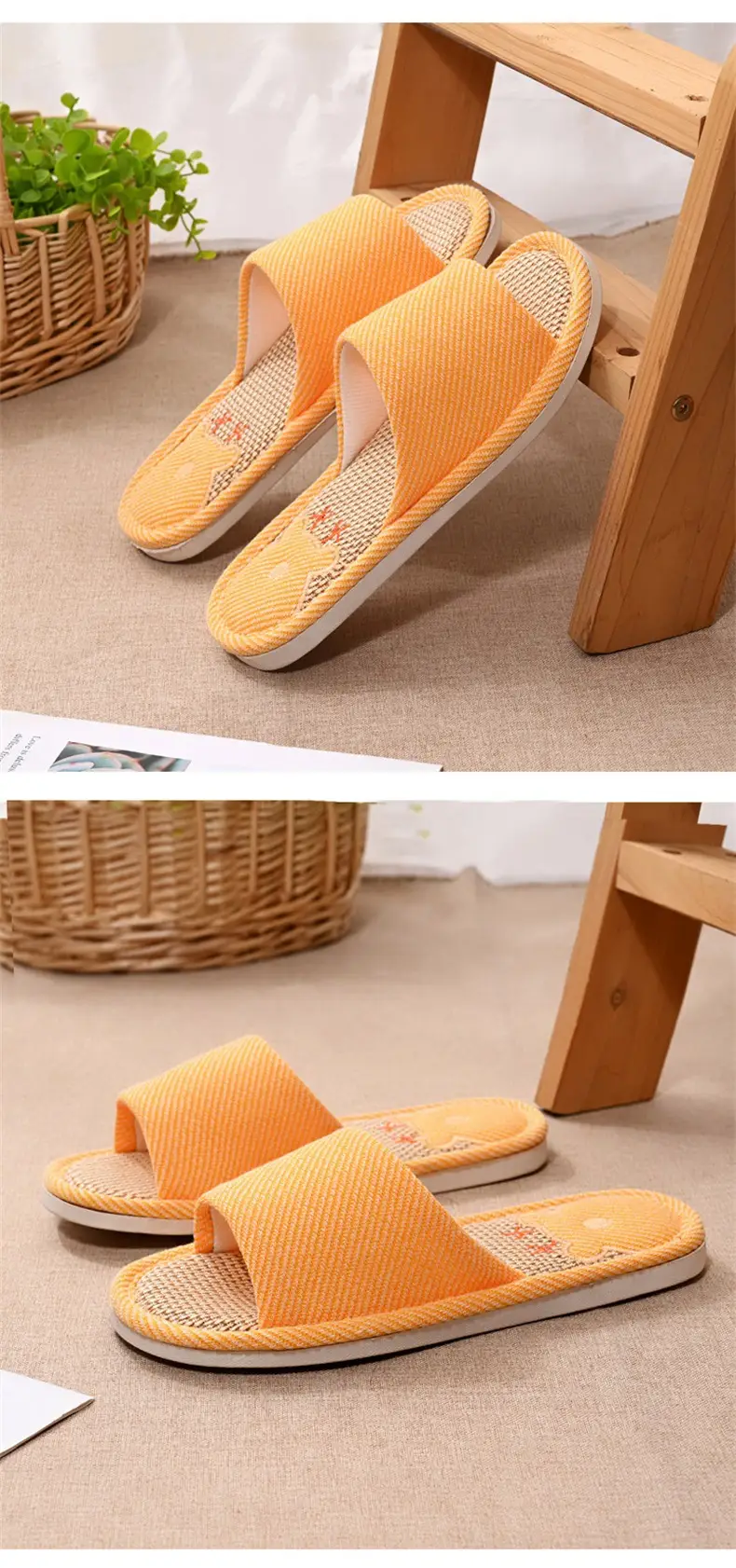 Women Linen Slippers Blue Casual Indoor Home Use — feature 14