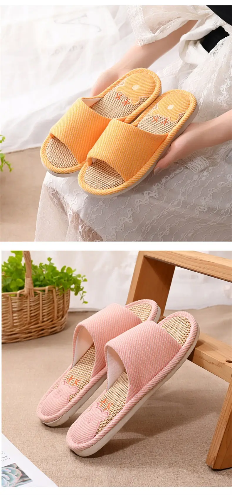 Women Linen Slippers Blue Casual Indoor Home Use — feature 15