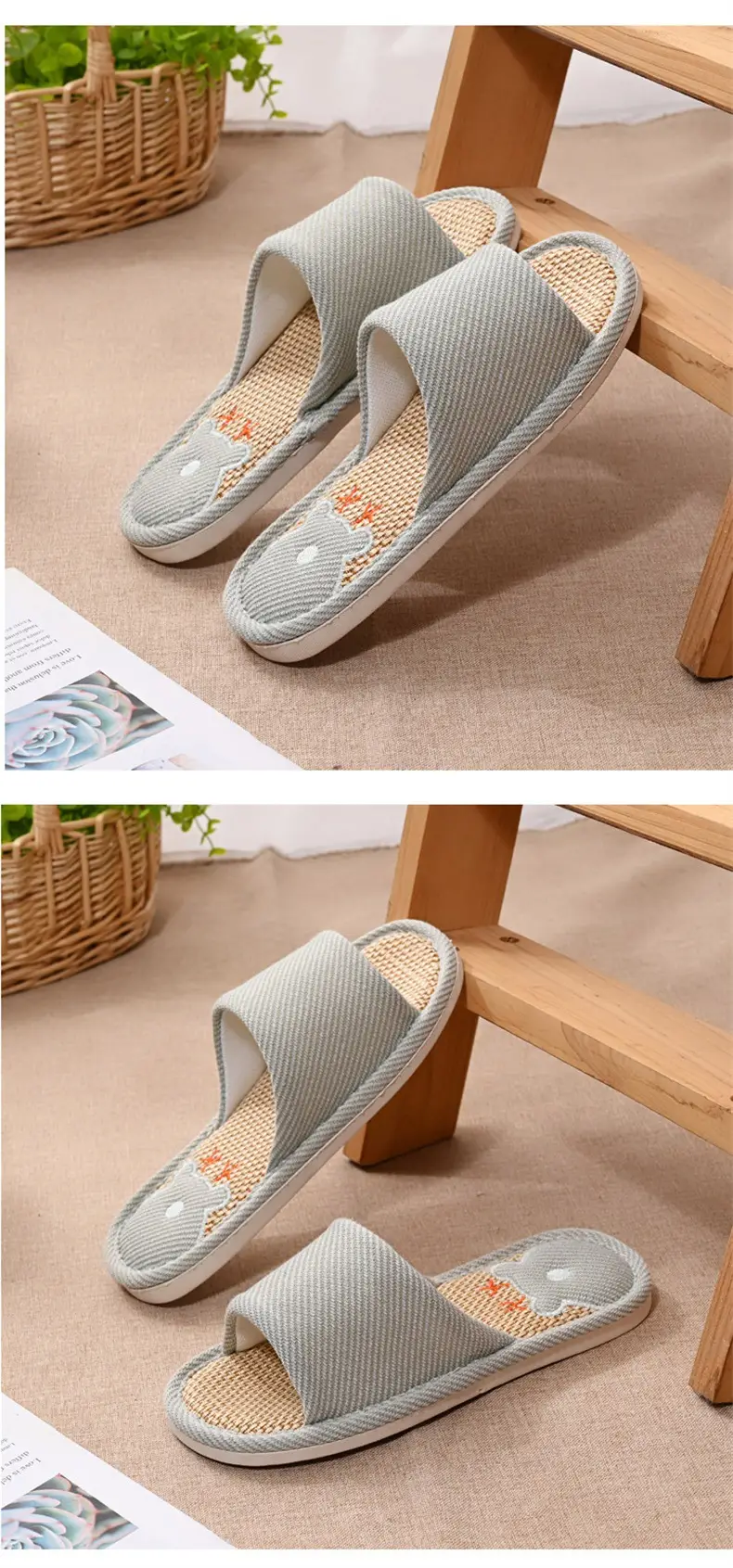 Women Linen Slippers Blue Casual Indoor Home Use — feature 17