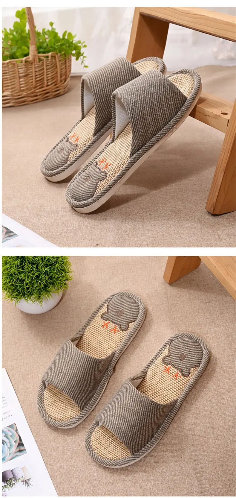 Women Linen Slippers Blue Casual Indoor Home Use — feature 20