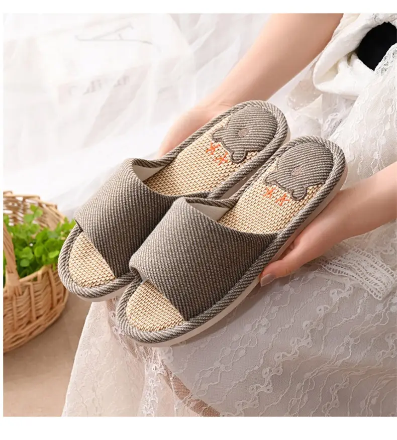 Women Linen Slippers Blue Casual Indoor Home Use — feature 21