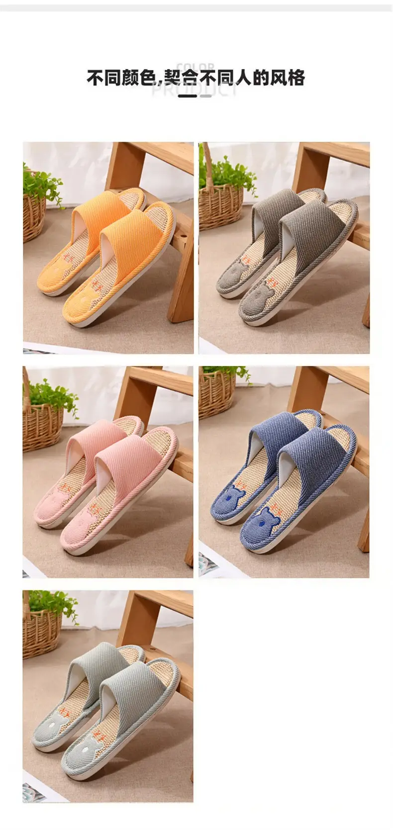 Women Linen Slippers Blue Casual Indoor Home Use — feature 6