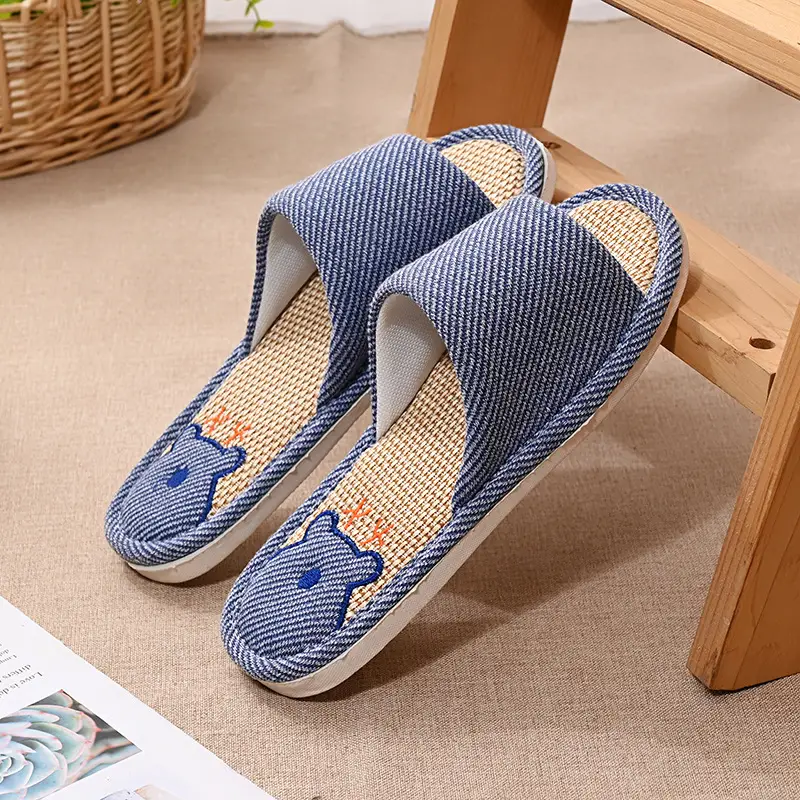Women Linen Slippers Blue Casual Indoor Home Use - Image 5