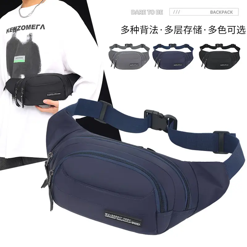 Men's Black Waist Bag Lightweight Oxford Cloth Multi-layer Sports Chest Bag - Image 5