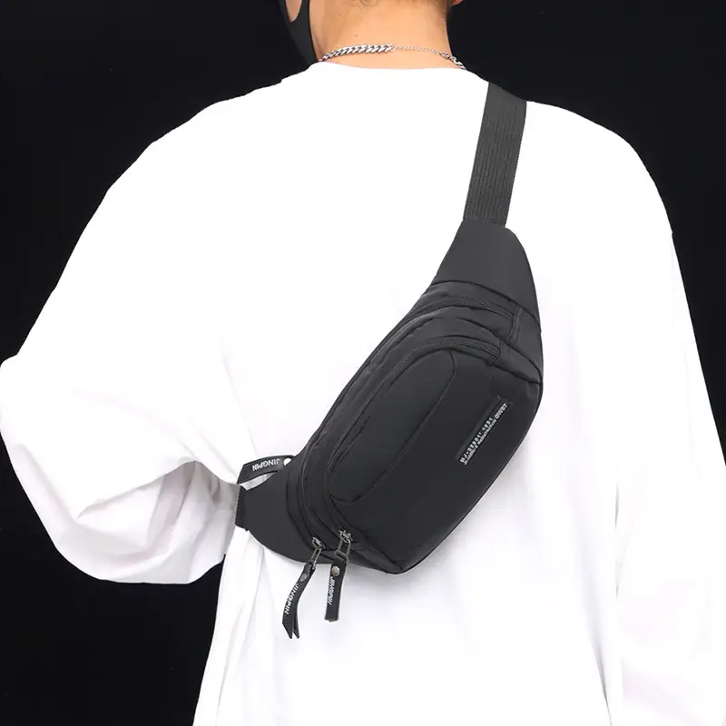 Men's Black Waist Bag Lightweight Oxford Cloth Multi-layer Sports Chest Bag - Image 6