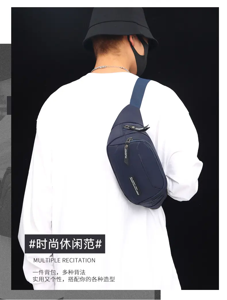 Men's Black Waist Bag Lightweight Oxford Cloth Multi-layer Sports Chest Bag — feature 1