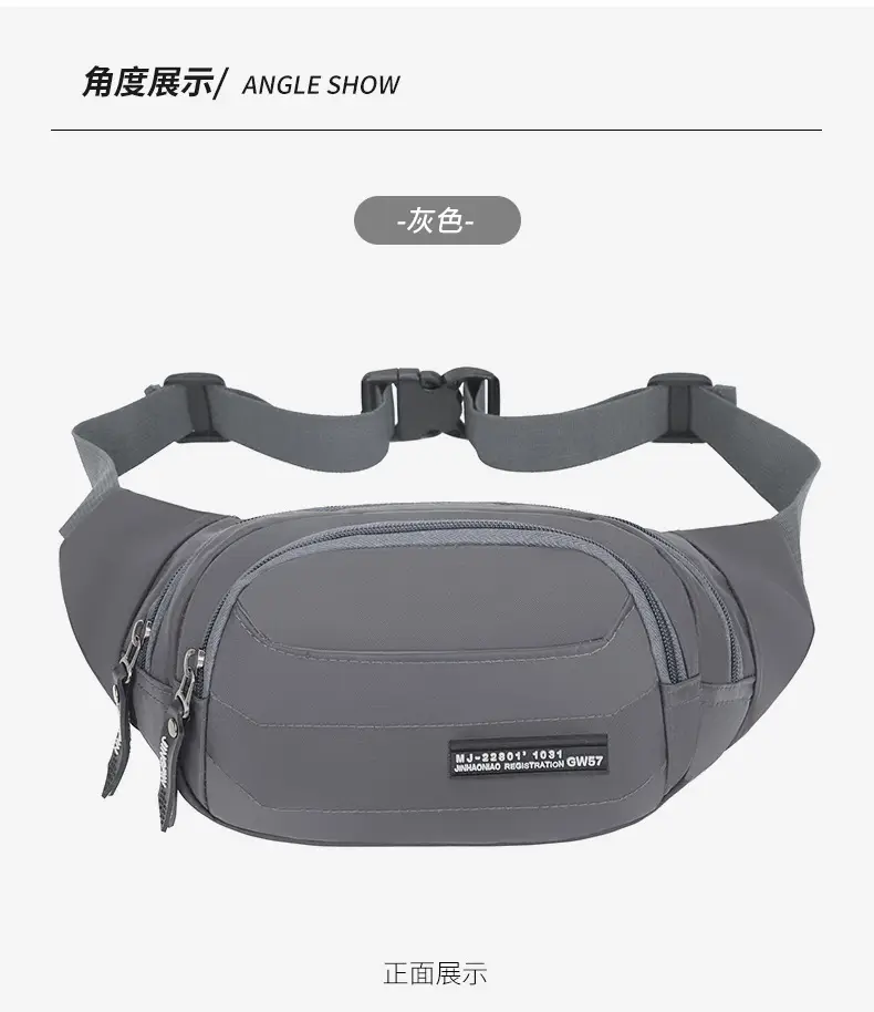Men's Black Waist Bag Lightweight Oxford Cloth Multi-layer Sports Chest Bag — feature 15