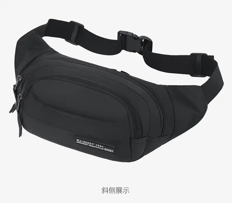 Men's Black Waist Bag Lightweight Oxford Cloth Multi-layer Sports Chest Bag — feature 18