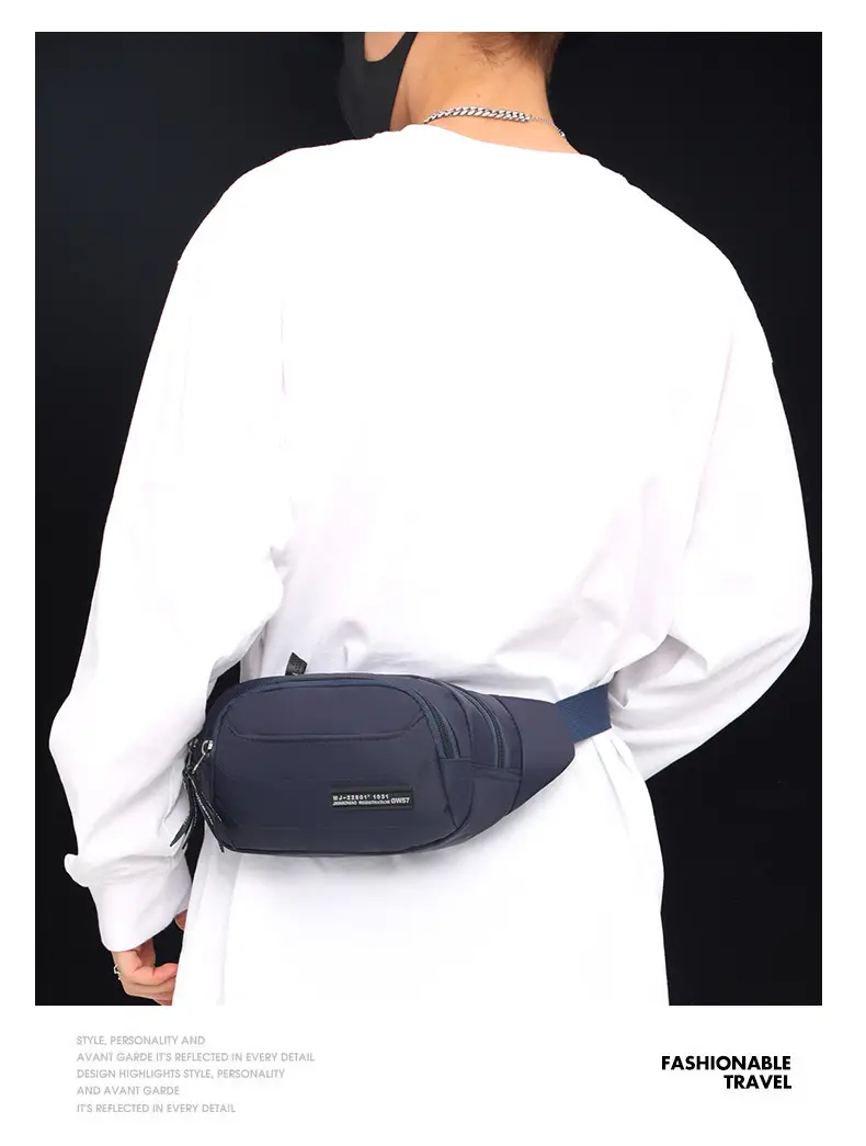 Men's Black Waist Bag Lightweight Oxford Cloth Multi-layer Sports Chest Bag — feature 27