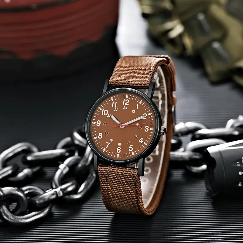 Men's Brown Nylon Watch with Chain Accessories - Image 9
