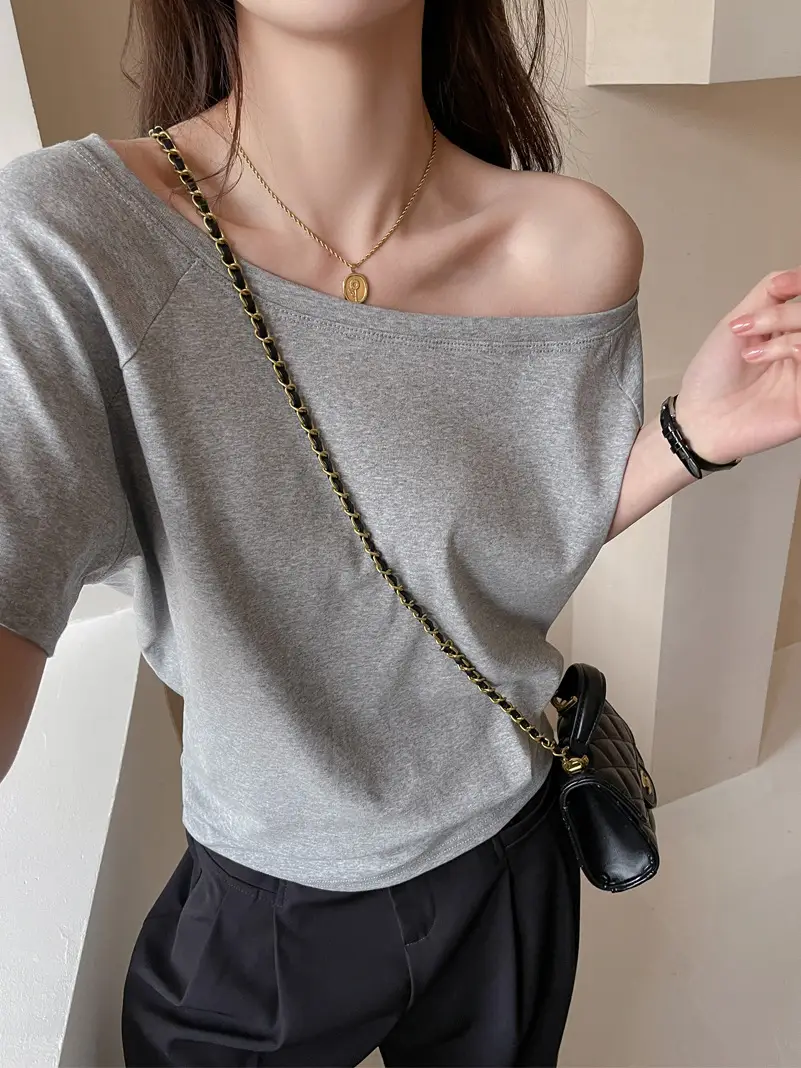 Strictly Selected White Modal Off-shoulder Short-sleeved T-shirt Women's Summer New Sweet and Hot Loose All-match Shoulder Shoulder Shirt