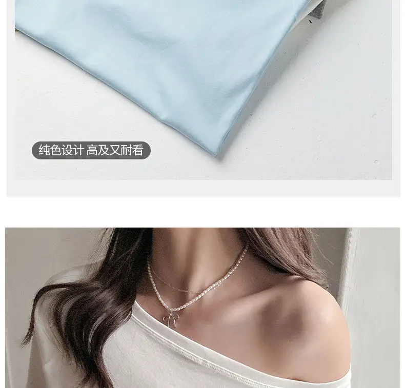 Strictly Selected White Modal Off-shoulder Short-sleeved T-shirt Women's Summer New Sweet and Hot Loose All-match Shoulder Shoulder Shirt — feature 10