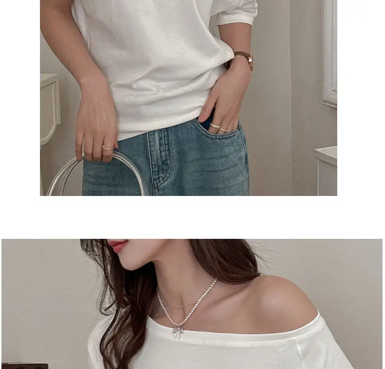Strictly Selected White Modal Off-shoulder Short-sleeved T-shirt Women's Summer New Sweet and Hot Loose All-match Shoulder Shoulder Shirt — feature 16