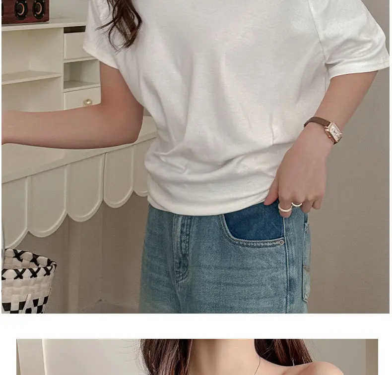 Strictly Selected White Modal Off-shoulder Short-sleeved T-shirt Women's Summer New Sweet and Hot Loose All-match Shoulder Shoulder Shirt — feature 17