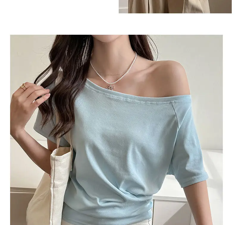 Strictly Selected White Modal Off-shoulder Short-sleeved T-shirt Women's Summer New Sweet and Hot Loose All-match Shoulder Shoulder Shirt — feature 20