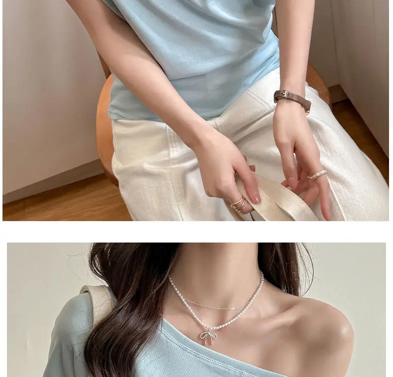 Strictly Selected White Modal Off-shoulder Short-sleeved T-shirt Women's Summer New Sweet and Hot Loose All-match Shoulder Shoulder Shirt — feature 22