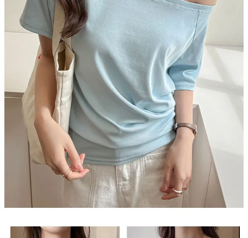 Strictly Selected White Modal Off-shoulder Short-sleeved T-shirt Women's Summer New Sweet and Hot Loose All-match Shoulder Shoulder Shirt — feature 23