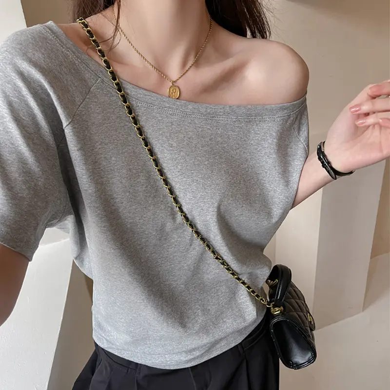 Strictly Selected White Modal Off-shoulder Short-sleeved T-shirt Women's Summer New Sweet and Hot Loose All-match Shoulder Shoulder Shirt