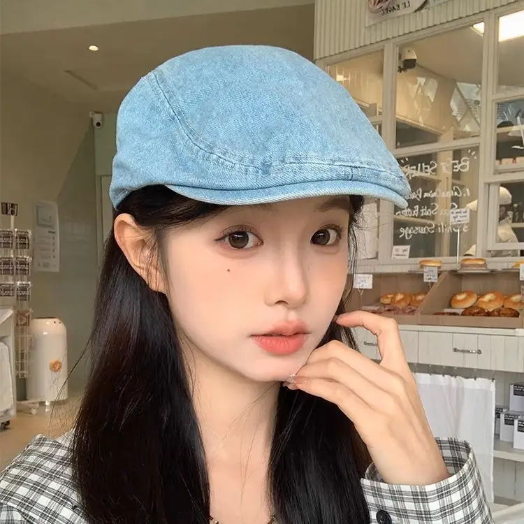 Japanese Retro Washed Denim Forward Cap for Women - Image 5