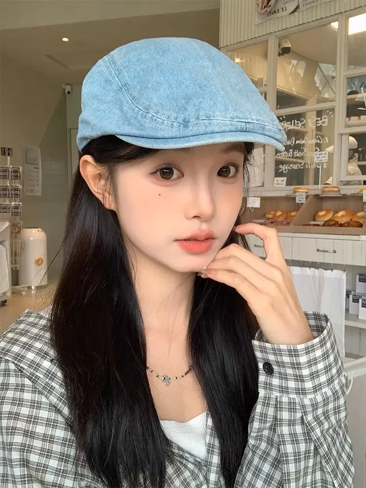 Japanese Retro Washed Denim Forward Cap for Women — feature 1