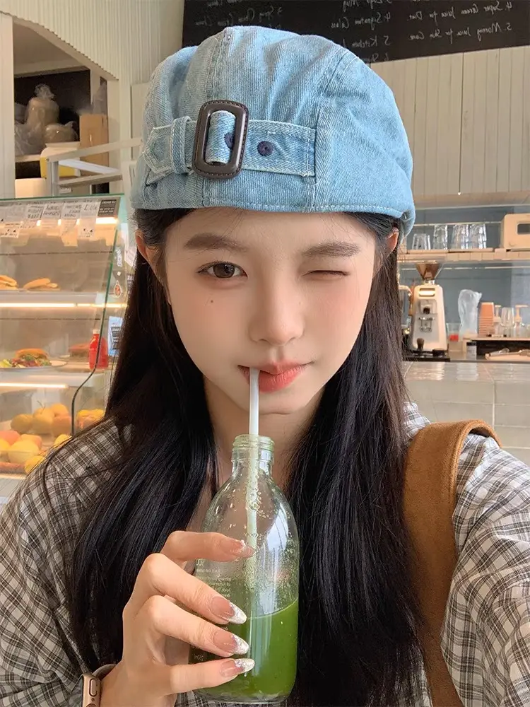 Japanese Retro Washed Denim Forward Cap for Women — feature 2