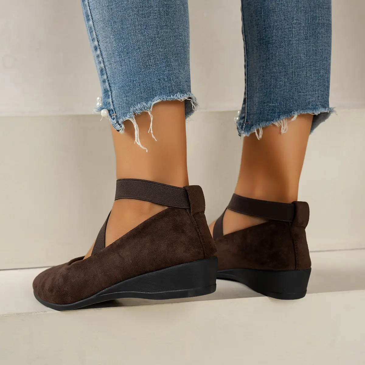 Women Brown Suede Cross Strap Flats Large — feature 4