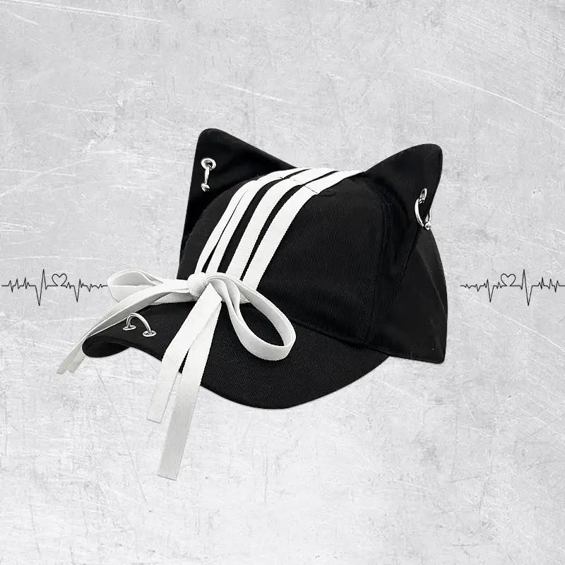 Devil Diablo Cat Ear Hat Black White Y2K - Image 2