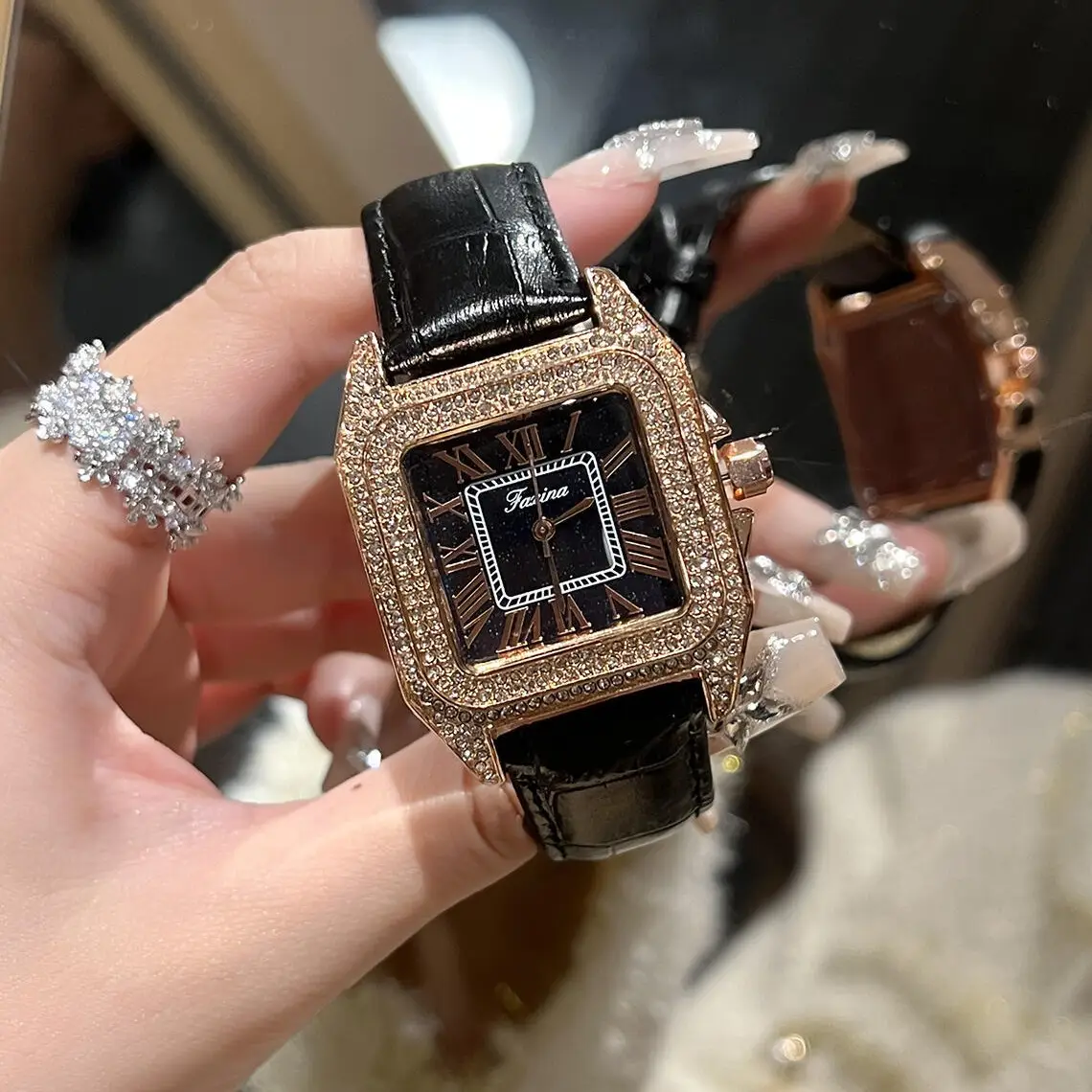 Women's Square Diamond Watch with All Over Sparkle - Image 3