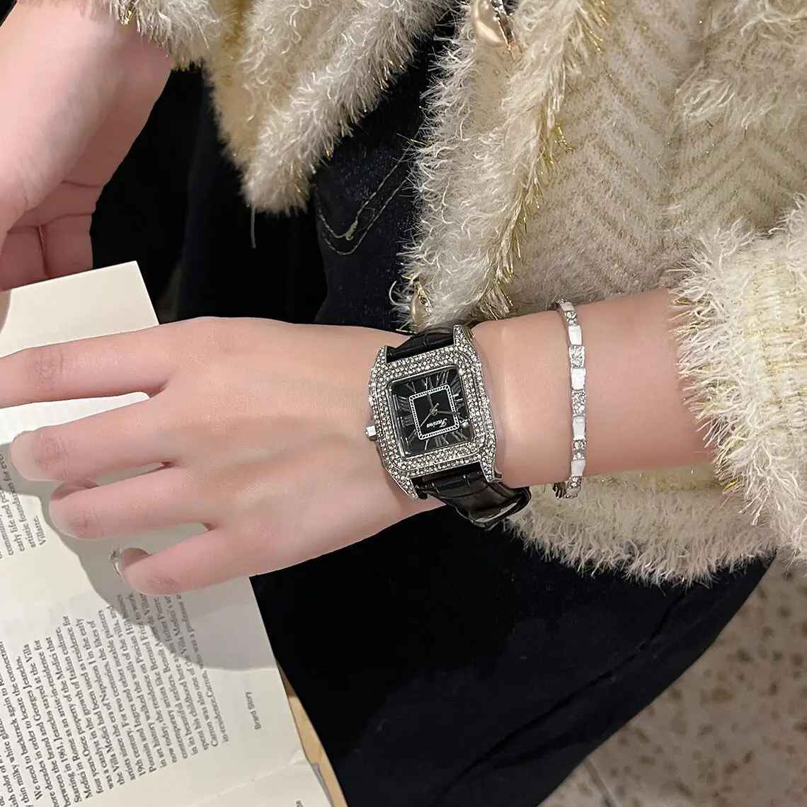 Women's Square Diamond Watch with All Over Sparkle - Image 5
