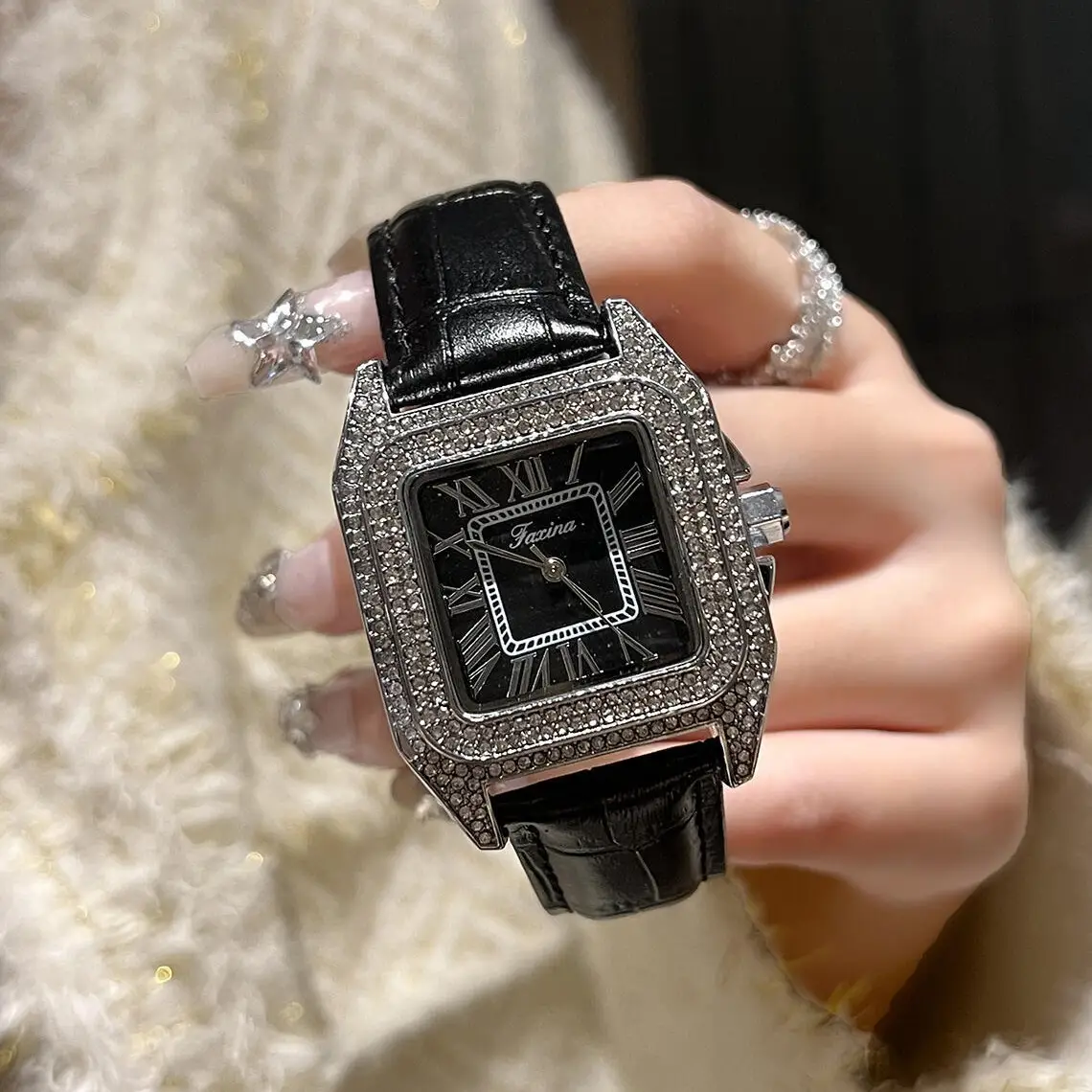 Women's Square Diamond Watch with All Over Sparkle - Image 2