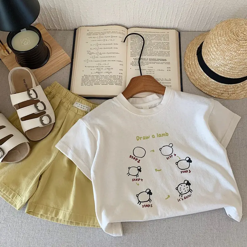 Cartoon Print Boys T-Shirt 2025 Summer Beige Green