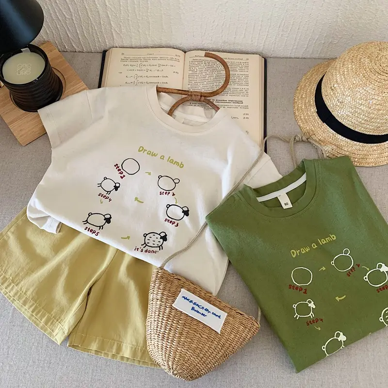 Cartoon Print Boys T-Shirt 2025 Summer Beige Green — feature 8
