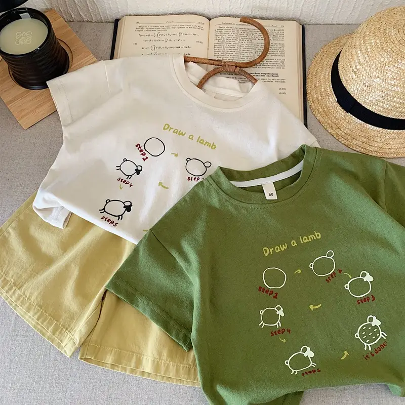 Cartoon Print Boys T-Shirt 2025 Summer Beige Green — feature 9