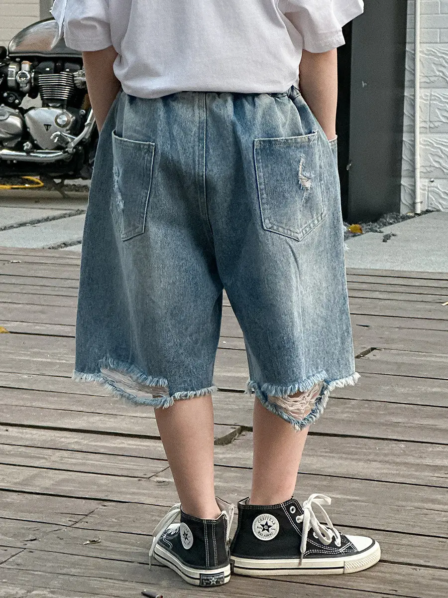 Boys Purple Graphic T-Shirt & Denim Shorts Set — feature 10
