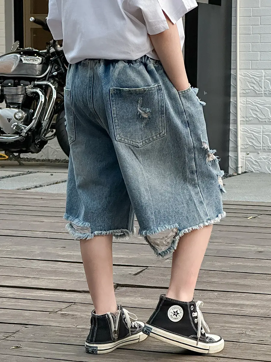 Boys Purple Graphic T-Shirt & Denim Shorts Set — feature 11